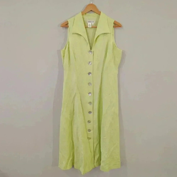 Coldwater Creek Dresses & Skirts - Coldwater Creek Midi Dress Sleeveless Citrus Green Button Front 14P Linen